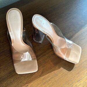 Zara beige clear block heel